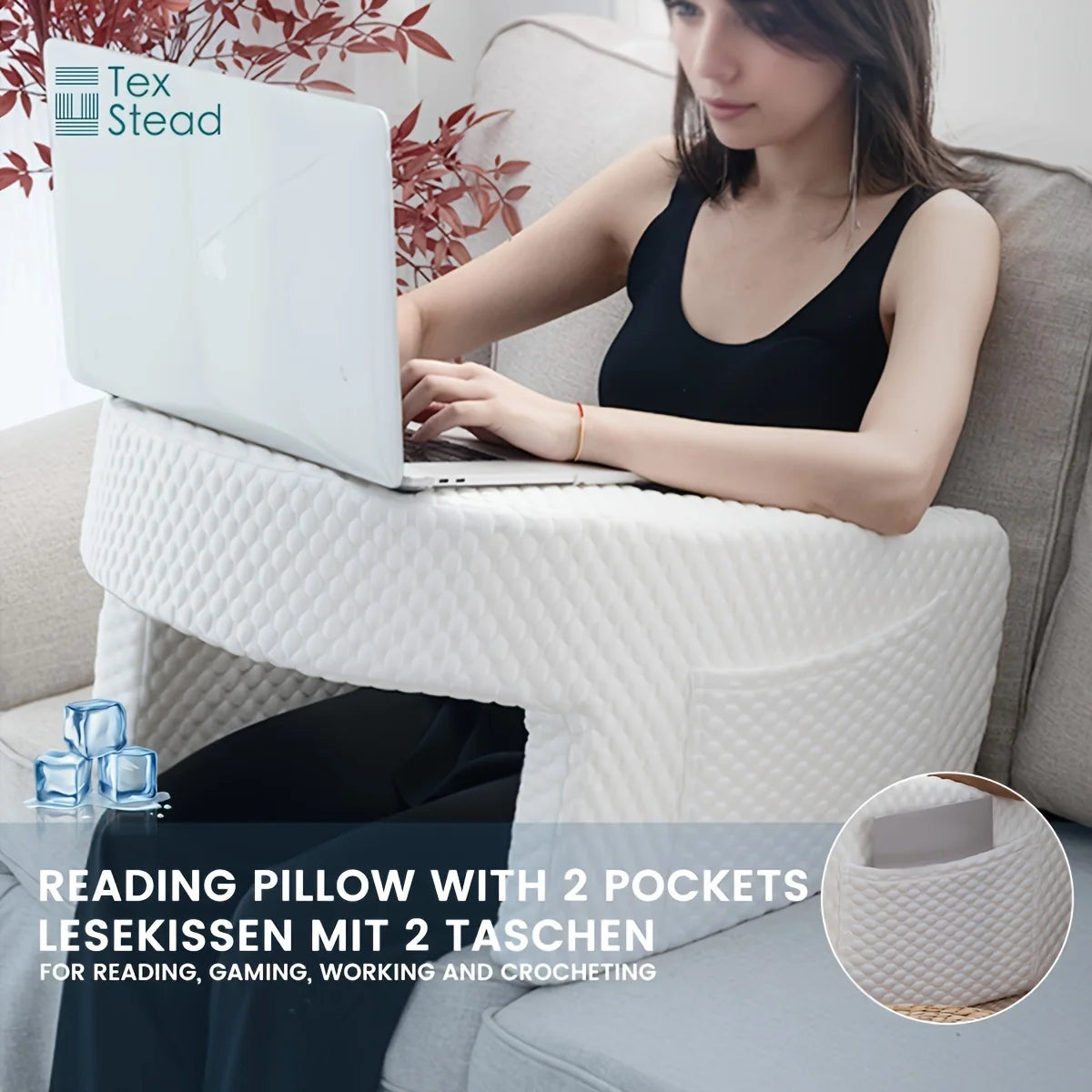 Extra large memory foam reading pillow with arm rests for adults, perfect for gaming, working, or relaxing in bed