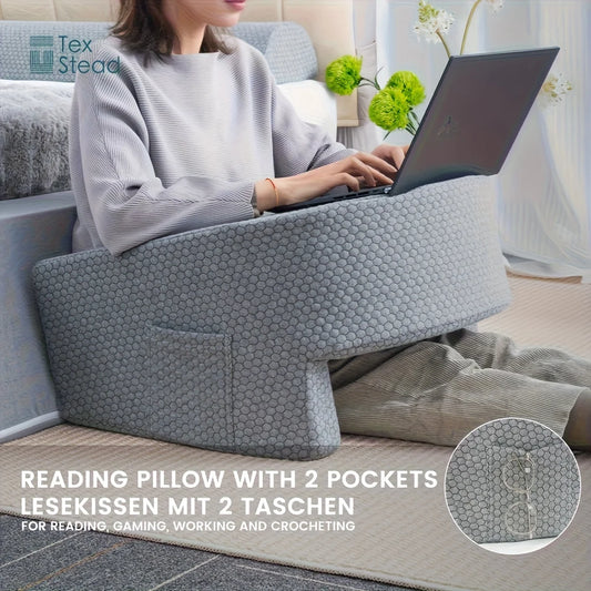 Extra large memory foam reading pillow with arm rests for adults, perfect for gaming, working, or relaxing in bed.
